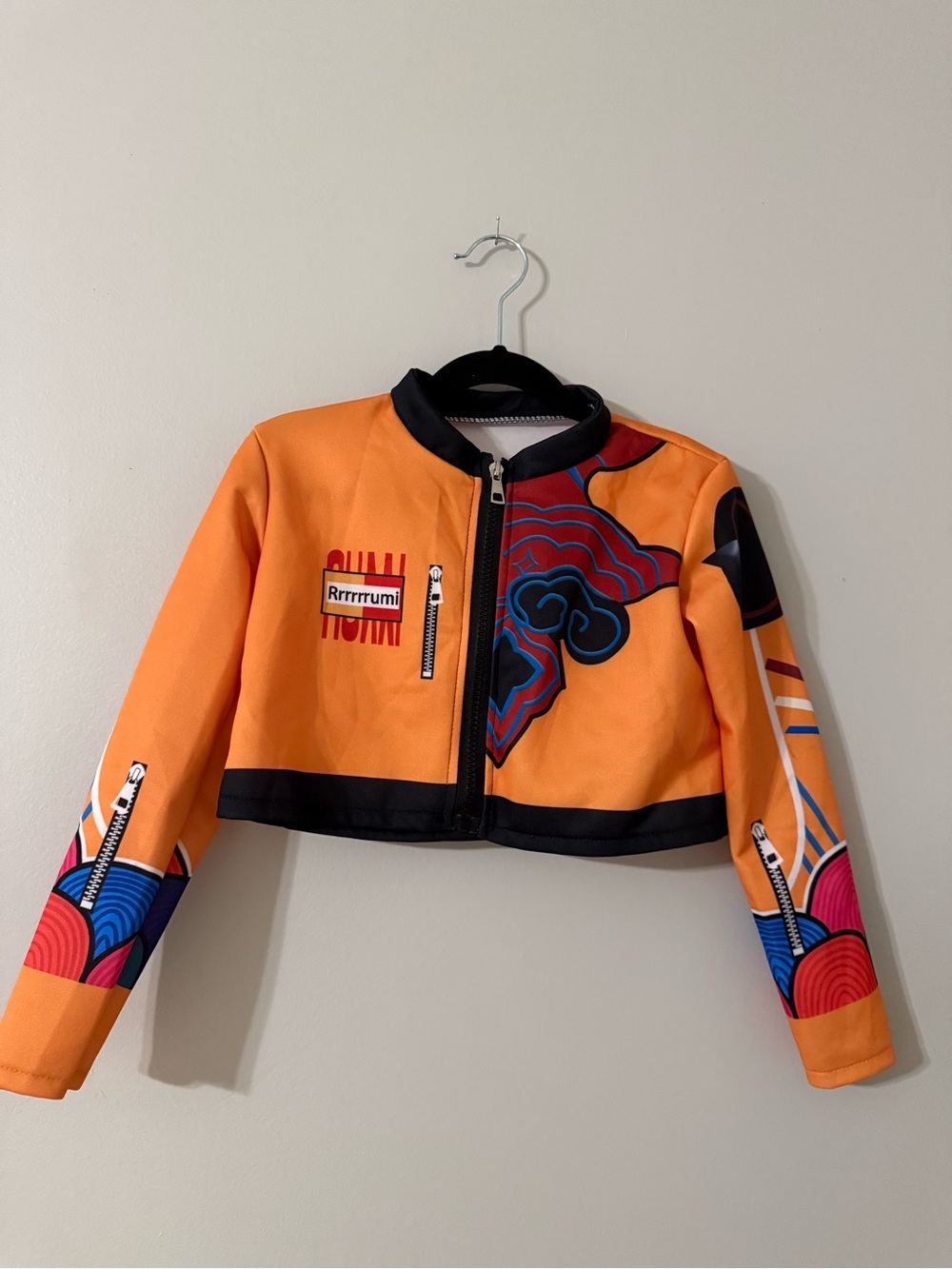 K-Pop Rumi Kids Cropped Orange Graphic Jacket Size 8-10